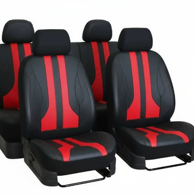 Quilted Embroidered Pu Leather Export – Universal seat cover - black-red-best-selling-model-nine-piece-set