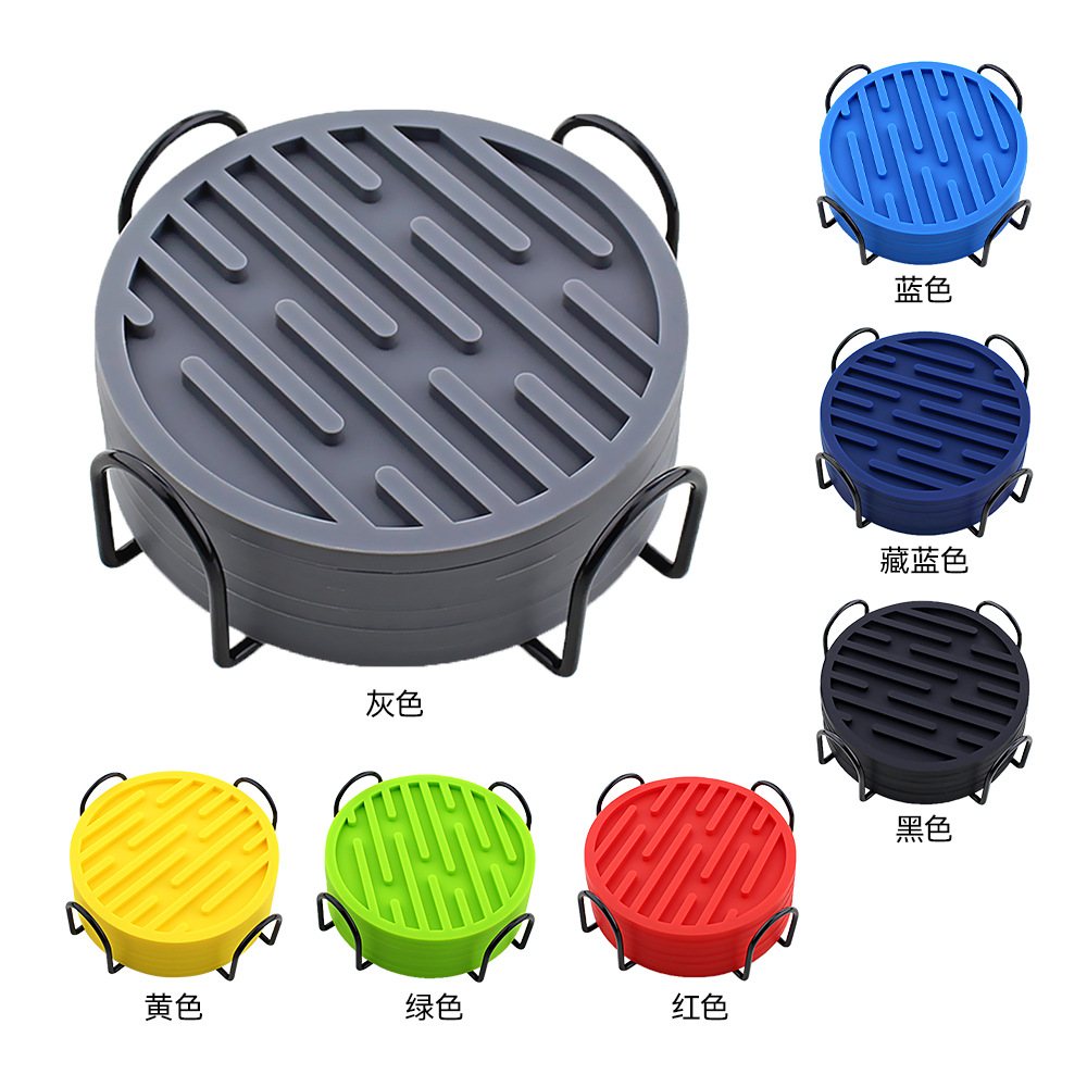 Amazon puede imprimir logo almohadilla de aislamiento térmico juego de silicona posavasos 10cm posavasos de té anti-escaldado alfombra redonda antideslizante para el hogar