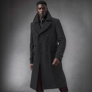 Cross-Border European and American Autumn and Winter New Men's Woolen Coat British Style Double-Breasted Mid-Length Fashion Coat for Men