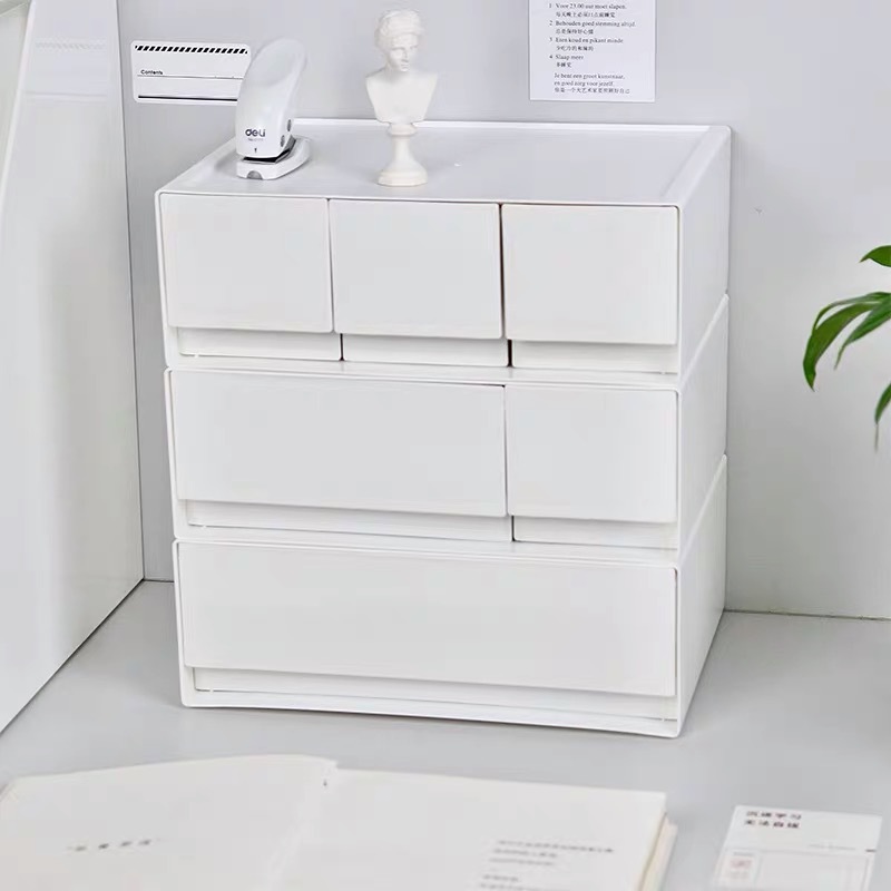 Caja de almacenamiento de joyería apilable de plástico de escritorio, organizador de cajones de cosméticos, estante de almacenamiento de combinación libre