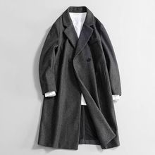 跨境外贸风衣外套男款秋冬季中长款过膝痞帅高级感英伦风毛呢大衣