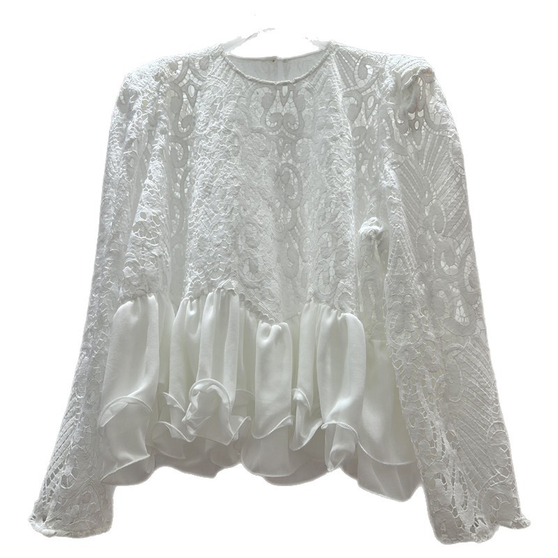 2026 primavera nueva camisa de encaje hueco de estilo universal de chicas calientes