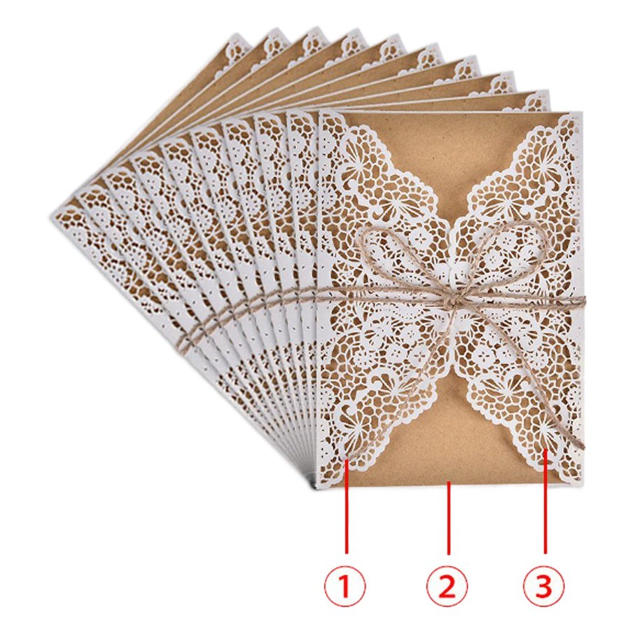Амазонка Лазерная полое приглашение письмо Праздничная поздравительная открытка рисовое золото кружево Свадебное приглашение Крафт-Бумага Шпагат в наличии