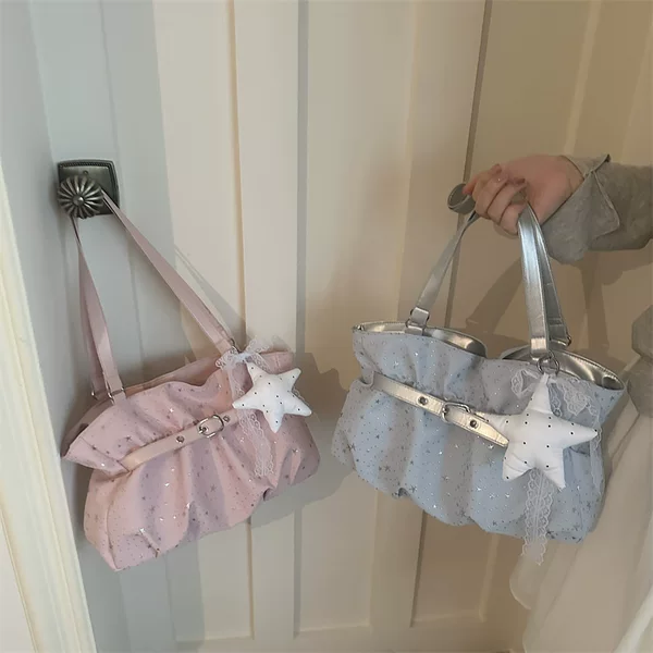2026 Summer New Style Star Polka Dot Bow Armpit Bag Korean Style Women's Fashionable Commuting Large Capacity Tote Bag