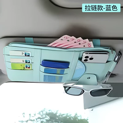 Car Glasses Clip/Bill Clip – Sun Visor Storage, Car Glasses - blue-single-zipper