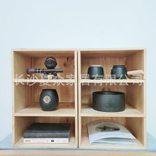 實木多層茶具置物架書房卧室收納整理箱原木落地床頭櫃自由組合櫃