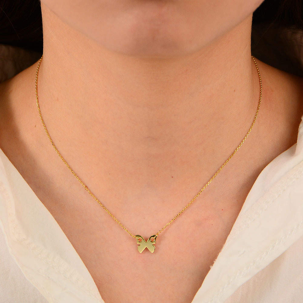 Mori estilo fresco celebridad en línea joyería elegante simple clavícula cadena s925 plata esterlina chapado en oro brillante mariposa Collar para las mujeres