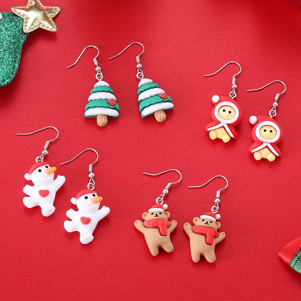 Christmas Festival 1 Pair Christmas Cute Christmas Hat Christmas Tree Santa Claus Resin Drop Earrings