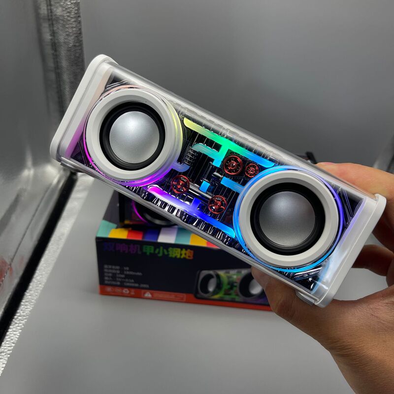 人気の V1 透明メカ Bluetooth ミニ ステレオ デスクトップ カラフルなライトは、小型鋼砲と並列接続でき、ポータブルで充電可能|undefined