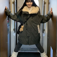 跨境正确版！男装女装保暖毛领座山雕中长款棉服冬季厚棉衣连帽外