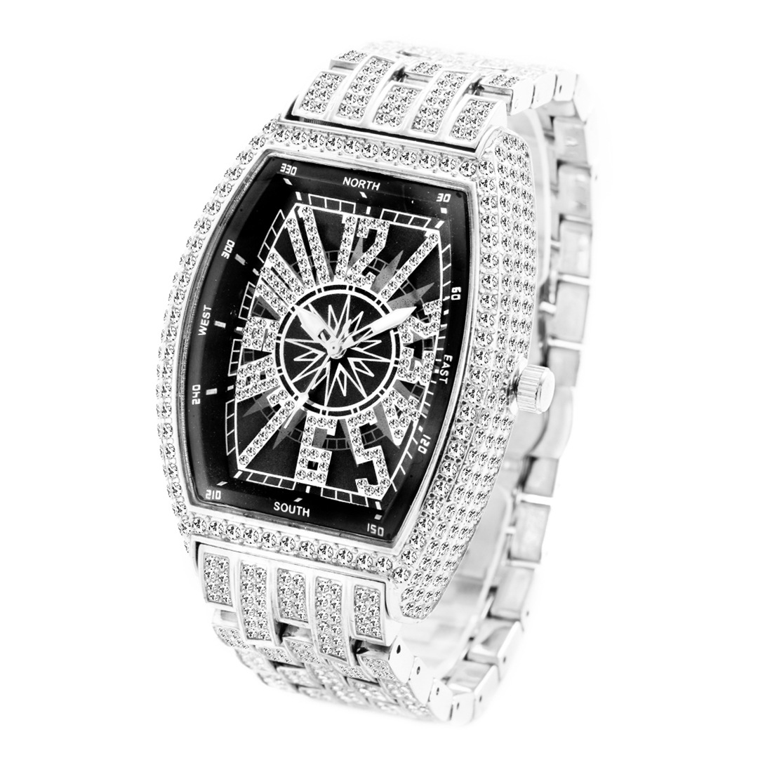 MISSFOX reloj de comercio exterior FM cielo estrellado personalidad de la moda digital en forma de barril completo diamante gran dial reloj de hombre