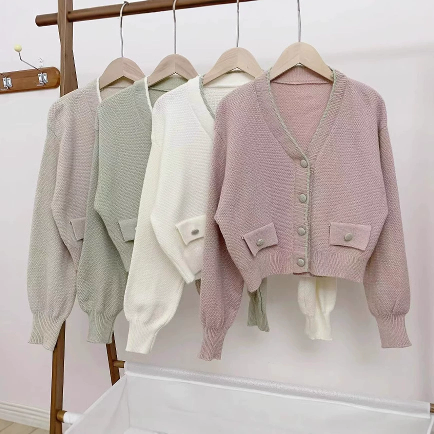 Женский короткий свитер Chanel с V-образным вырезом и длинными рукавами, новый свободный Универсальный кардиган, осень 2023