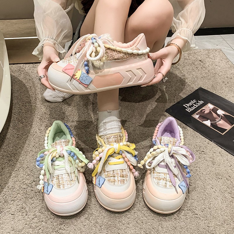 Primavera 2024 Nuevos zapatos blancos de dopamina zapatos casuales cómodos de suela gruesa para mujer joven de moda Zapatos de mesa