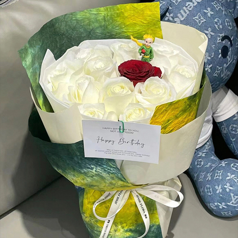 Nuevo estilo de tinta amarillo amor verde papel de embalaje de flores papel de embalaje de alta calidad papel kraft degradado flores materiales de embalaje