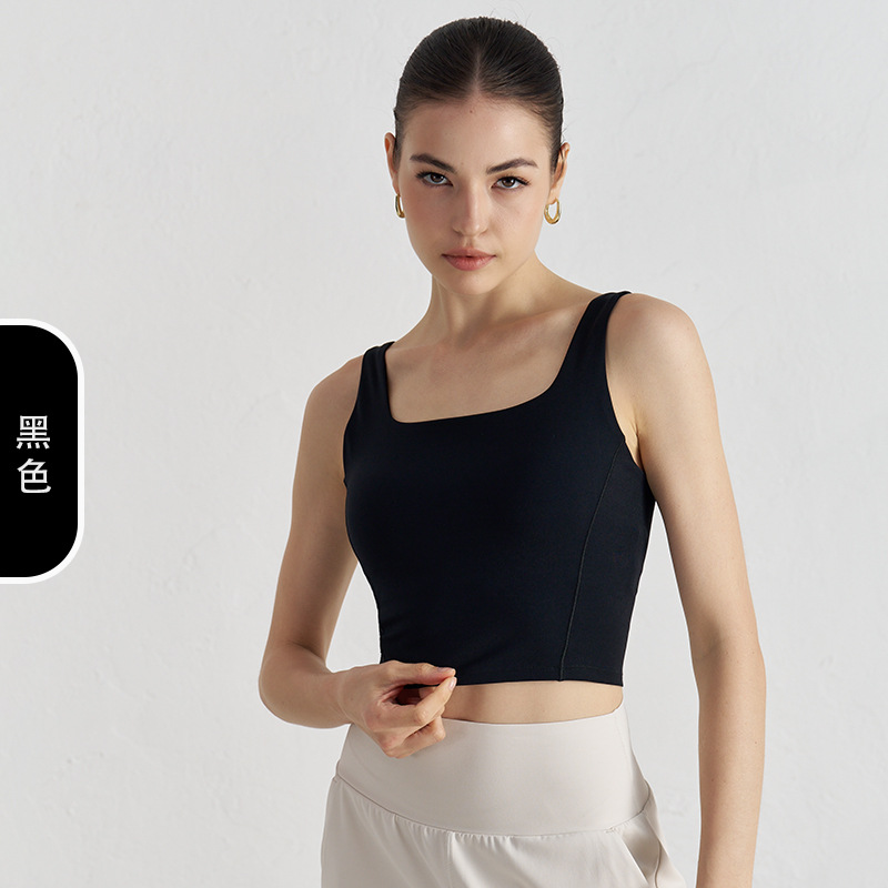 Ropa de yoga de copa fija integrada desnuda NU, ropa interior deportiva corta sin mangas para mujer, chaleco de yoga con tirantes anchos