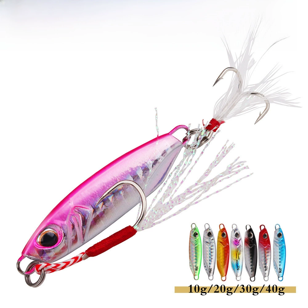 FISHKING падающая железная пластина JIG двойной крючок с волосной скоростью погружение ночной свет, 10-40 грамм свинцовой рыбы морской окунь кросс партия
