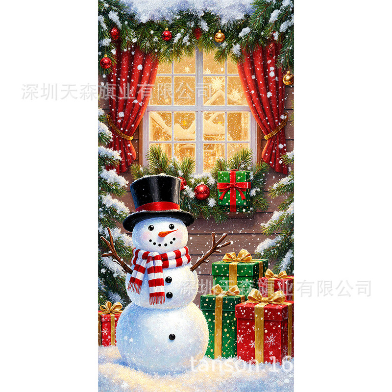 跨境新款亚马逊圣诞节门盖旗精致礼盒姜饼屋门口装饰帜雪人圣诞树|undefined