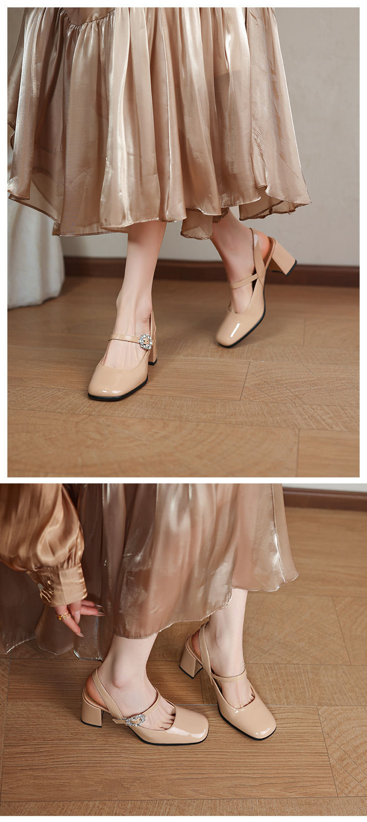 Giày sandal cao gót nữ quai ngang mũi tròn bít, gót 7 cm, phong cách Mary Jane — màu đen, Rượu vang đỏ, màu mơ, bạc chi tiết 26