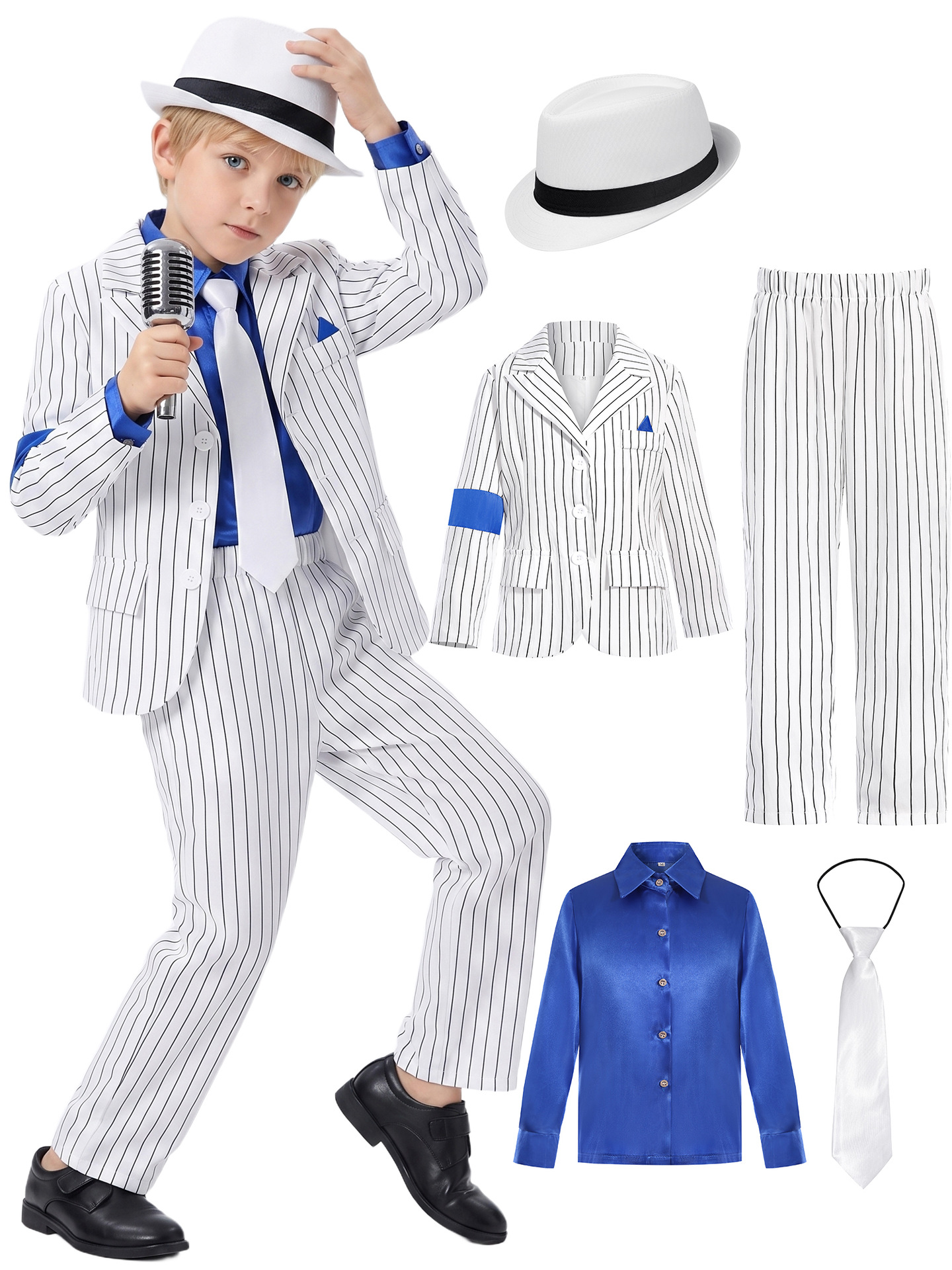 儿童迈克条纹西装套装 男童杰克逊舞蹈服 演出表演万圣节热词