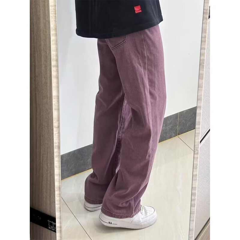 Black Plum Purple Jeans Men and Women's Niche Hip-Hop American High Street Fashion Pants Loose Casual All-Match Straight Pants