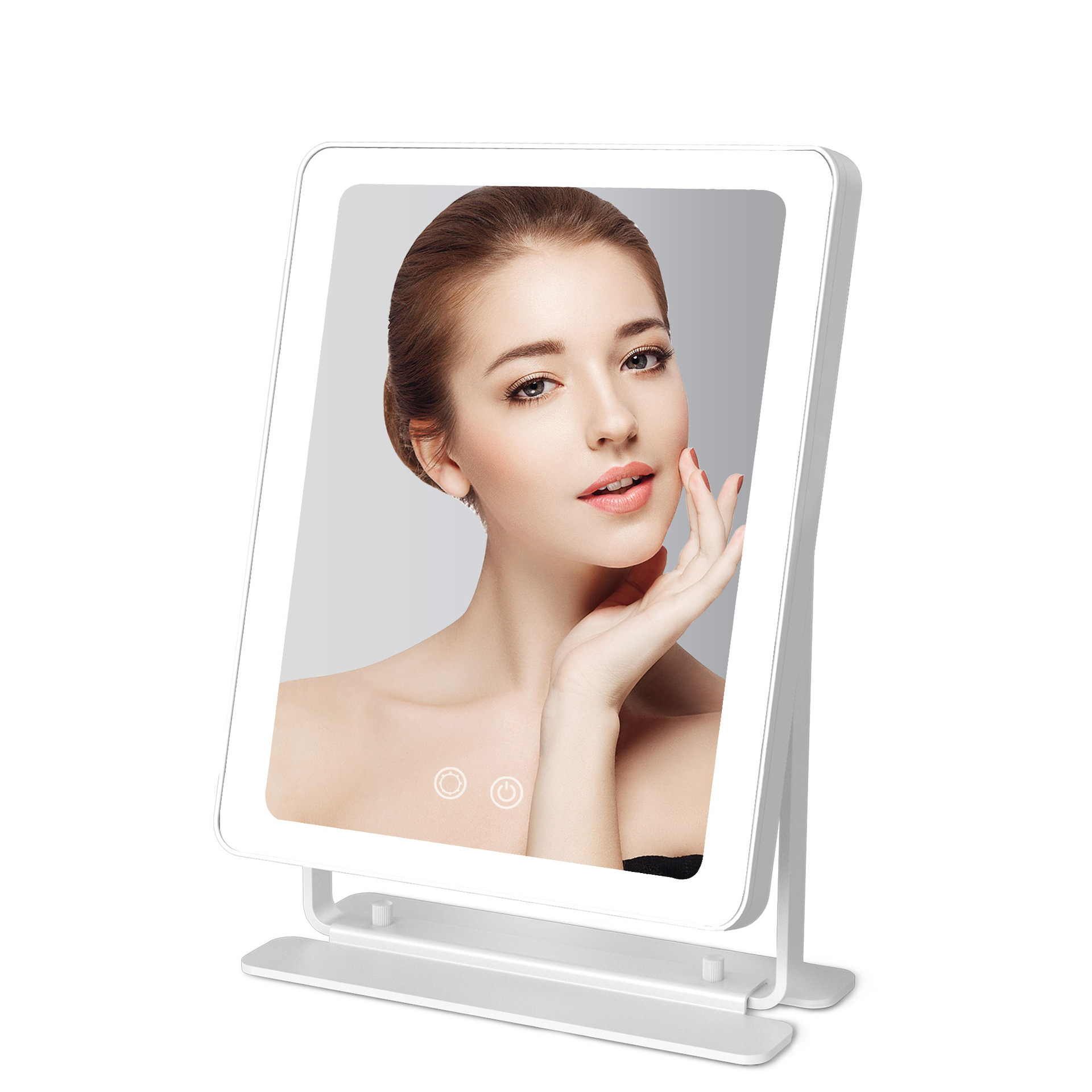 25X30CM espejo de maquillaje con lámpara led espejo recargable de escritorio grande cuadrado unilateral espejo de belleza HD