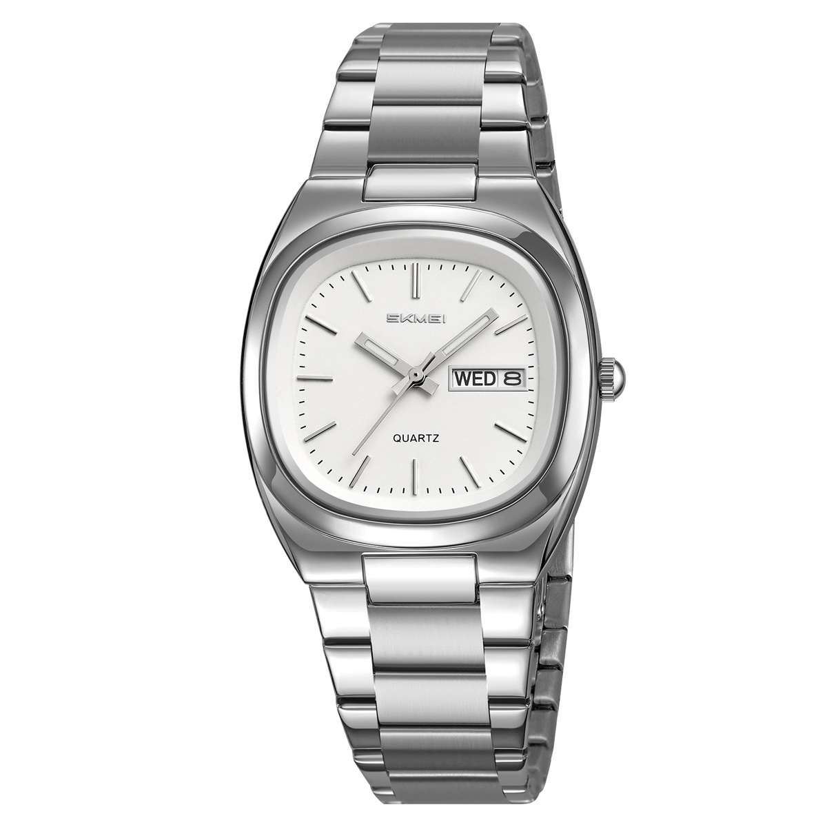 Momentos de moda simple reloj de cuarzo de acero cuadrado reloj de cuarzo unisex doble calendario ahora transfronterizo al por mayor
