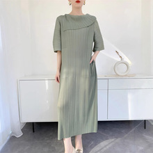 原创设计新款夏季三宅高端褶皱连衣裙女气质知性风百褶裙中长款