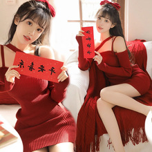 新年写真服装红色针织吊带裙纯欲新年战衣影楼主题摄影少女艺术照