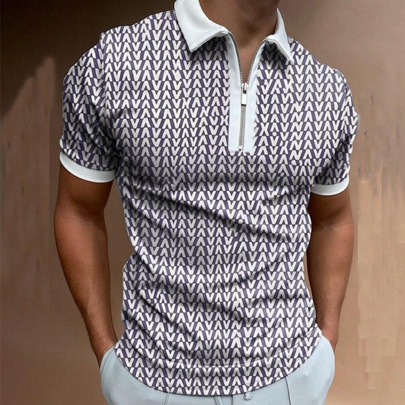 Camiseta Polo de Manga Corta con Cierre y Estampado 3D Informal para Hombre, Nueva Colección de Primavera para Exportación