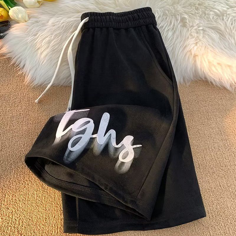 Men's Sports Shorts Loose Fit Casual Wide Leg Mid Waist Black_voghion.com