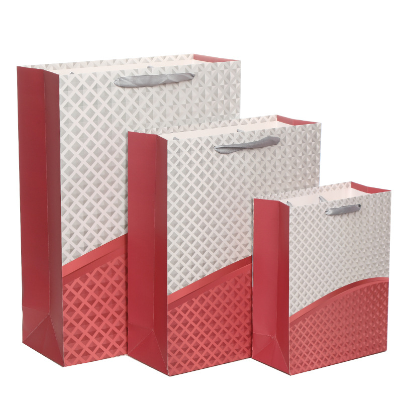 简约纯色深压纹方格纸质购物袋子化妆品礼品袋批发通用手提袋批发