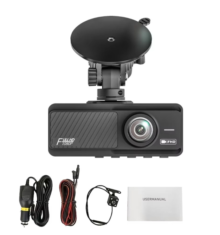 Triple-lens dashcam 1080P high-definition three-camera WIFI connection night vision wide-angle car recorder