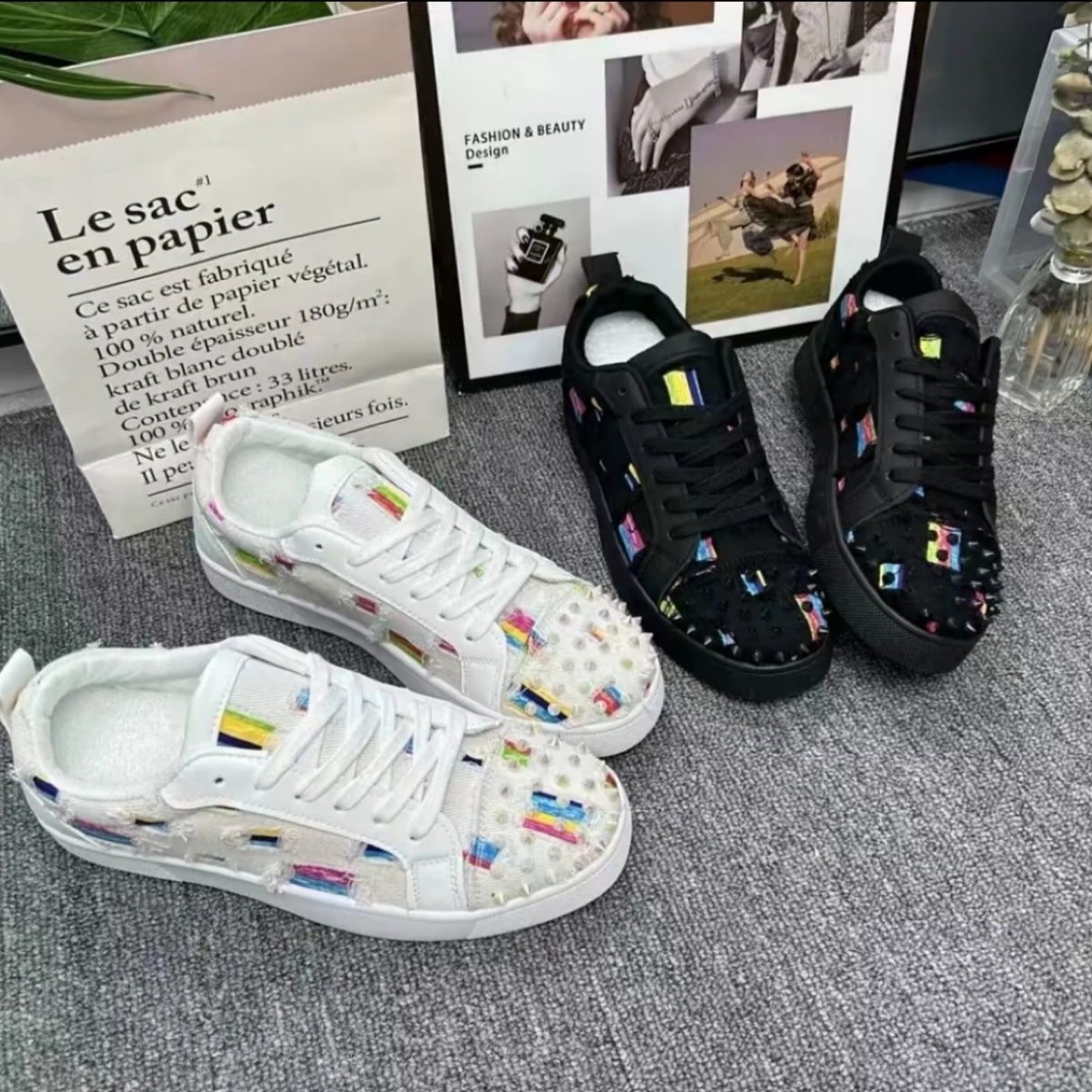 Couple's Hong Kong Style Trendy Shoes Red Bottom Rivet Board Shoes Men's and Women's Sports Casual Shoes