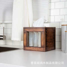 乡村风格木质纸巾盒复古桌面餐桌抽纸盒家用客厅桌面餐巾纸盒
