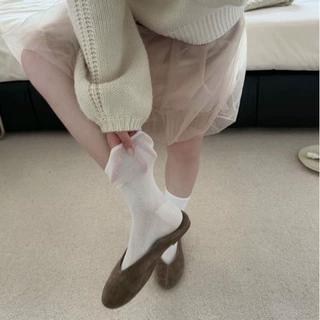 白色网眼袜子女士夏季薄款长袜棉袜月子袜透气配德训鞋堆堆袜