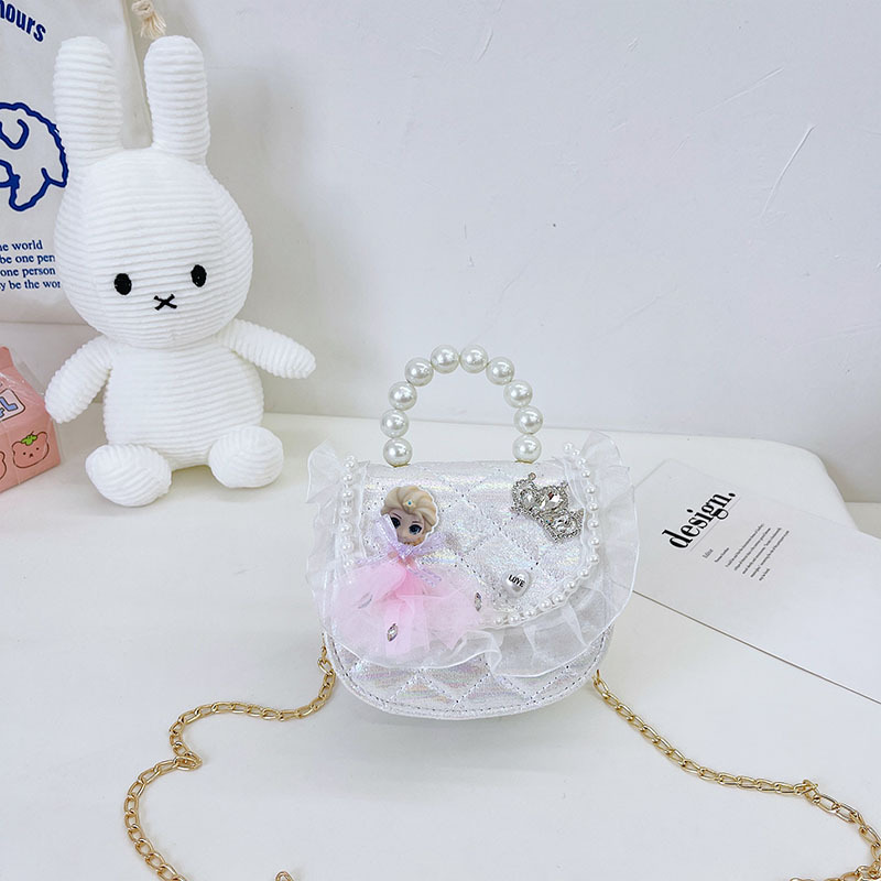 2021 nuevo bolso para niños linda chica de moda princesa occidental mini bolso de hombro de malla bolsa de mensajero de perlas
