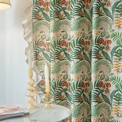 Le Xuanxiu ins green plant ruffled curtain finished product wholesale bedroom kitchen small curtain bay window hook curtain 