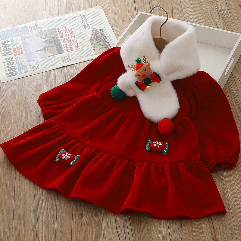 Vêtements pour filles, nouveaux styles d'automne et d'hiver, robes de princesse pour enfants de Noël en peluche épaisse de petite et moyenne taille,_voghion.com