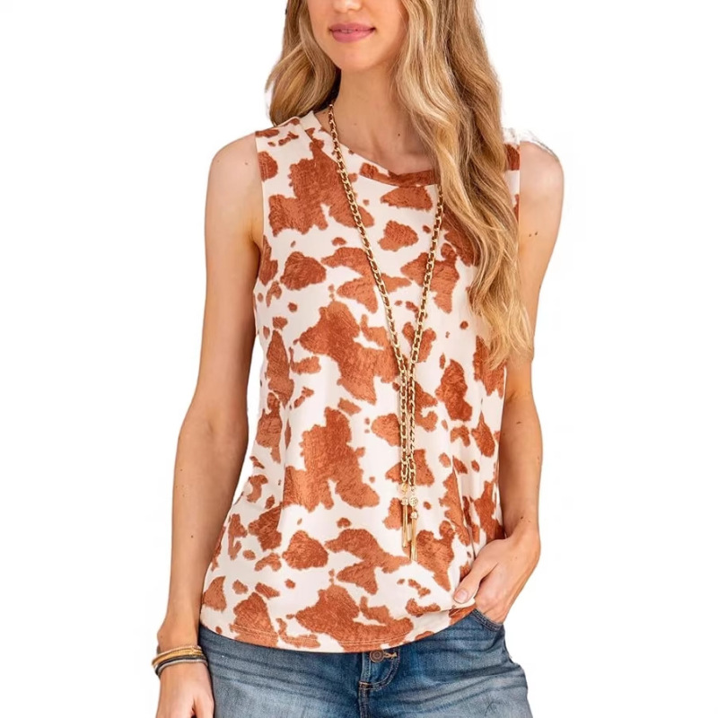 European and American Style Sleeveless Round Neck Pullover Top for Women, Amazon New Summer Cow Print Cross-Border Vest for Women European and American Style Sleeveless Round Neck Pullover Top for Women, Amazon New Summer Cow Print Cross-Border Vest for Women