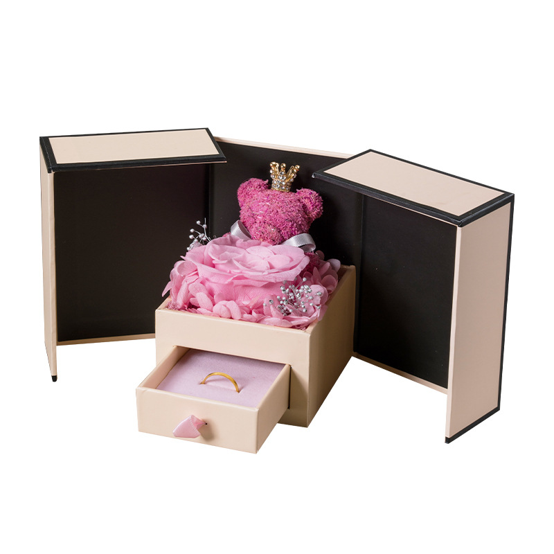 Festivalgeschenke Weihnachten Konservierte Blumen-Geschenkbox Fertiges Valentinstagsgeschenk Sweetheart Bear Doppeltürige Rose Weihnachtsgeschenkbox Schmuckschatulle_voghion.com