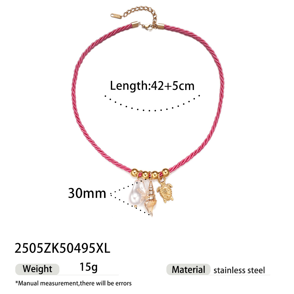 Tena collar de acero inoxidable europeo y americano simple y avanzado elemento marino concha color cuerda colgante collar joyería image 11