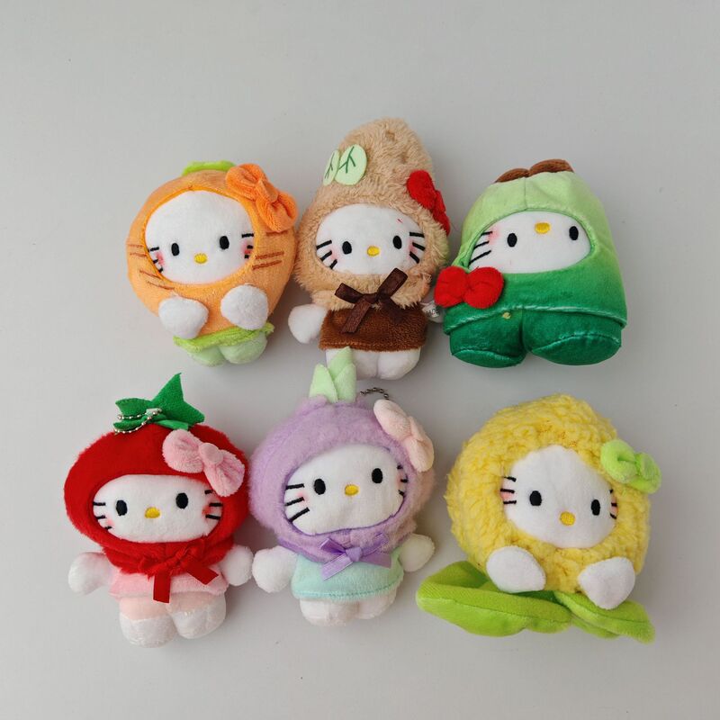Cute Vegetable Hellokitty Corn Green Onion Fruit Plush Doll Kt Cat School Bag Pendant Green Onion Keychain