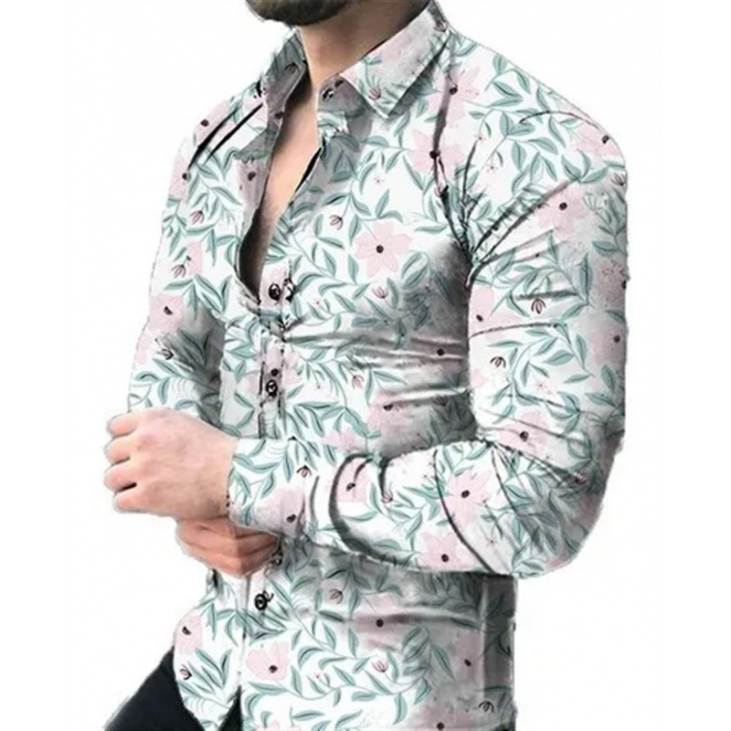 速卖通亚马逊独立站欧美3D时尚复古花草图案印花男士长短袖衬衫|undefined
