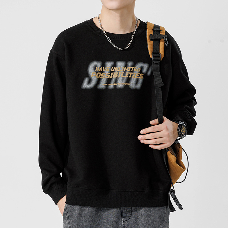 Pique Cotton Sweatshirt Men's Haichengyun Letter Foam Printed Round Neck Boys' Tops Burgundy Men's Bottoming Shirt