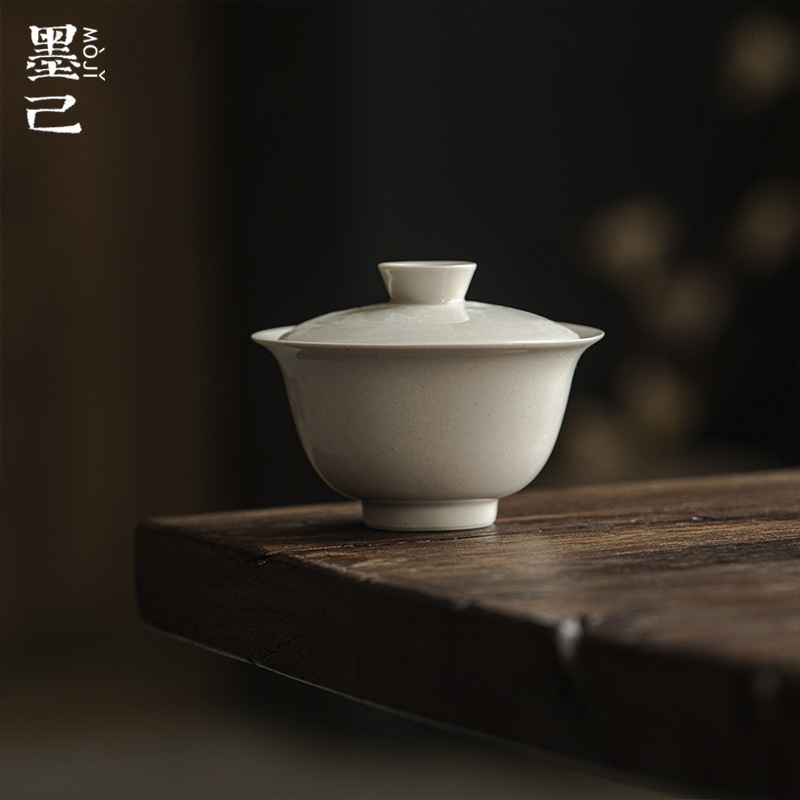 墨己草木灰古泥元宝蓋碗工夫茶器陶磁器薄胎不熱手茶碗家庭用蓋碗|undefined