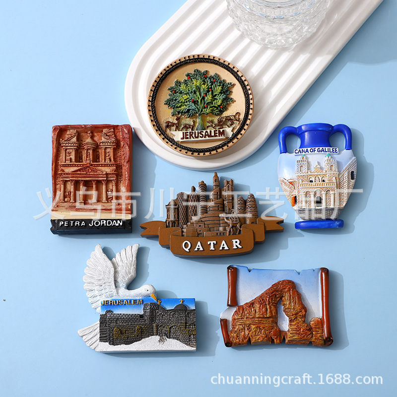 Cross-Border Middle Eastern Countries Hand-Painted Refrigerator Magnets Jordan Petra Ancient City Relief Refrigerator Magnets Tourist Souvenirs