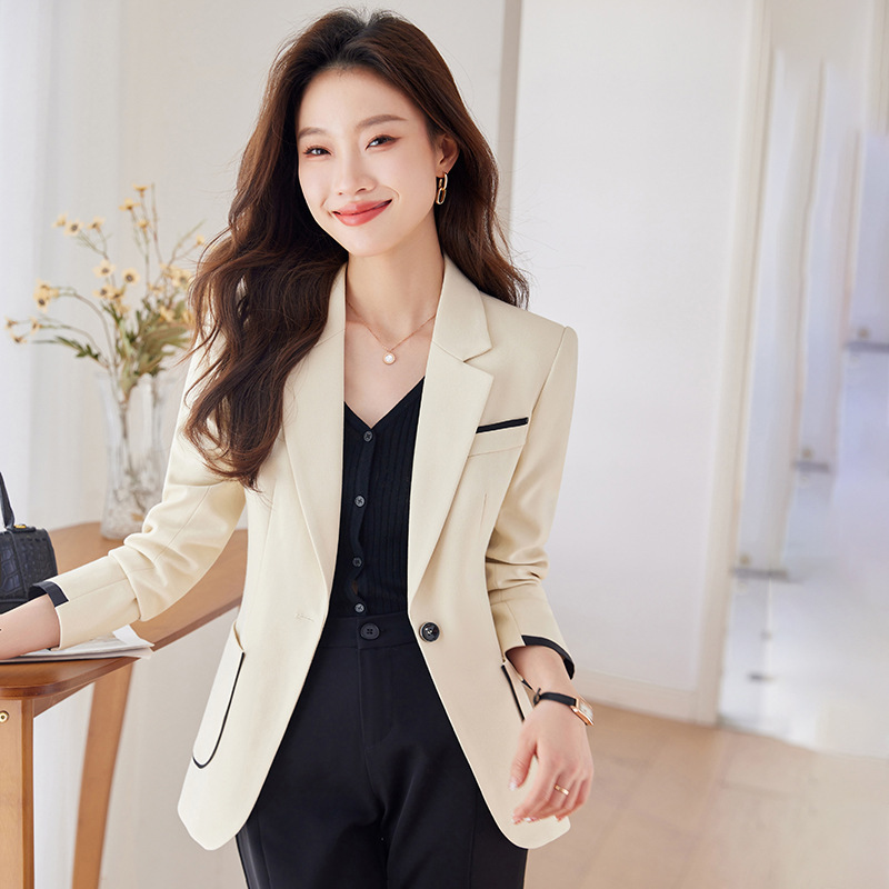 Contrast Color Blazer for Women 2025 Spring New Design Slim Fit Fashionable Korean Style Casual Suit Top