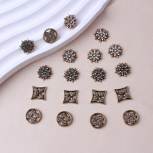 复古小香风满钻圆形方形多款diy饰品配件头饰花盘钻扣合金材料