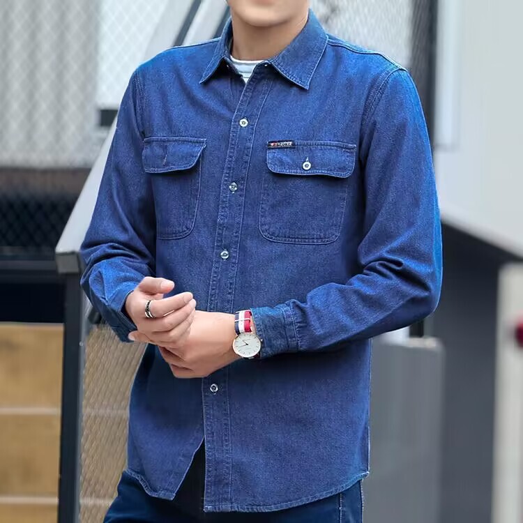 Young Men's Denim Shirt Spring, Summer and Autum Long-Sleeved Cotton Sun Protection Clothes Overalls Loose Plus Size Autum Clothes Young Men's Denim Shirt Spring, Summer and Autum Long-Sleeved Cotton Sun Protection Clothes Overalls Loose Plus Size Autum Clothes