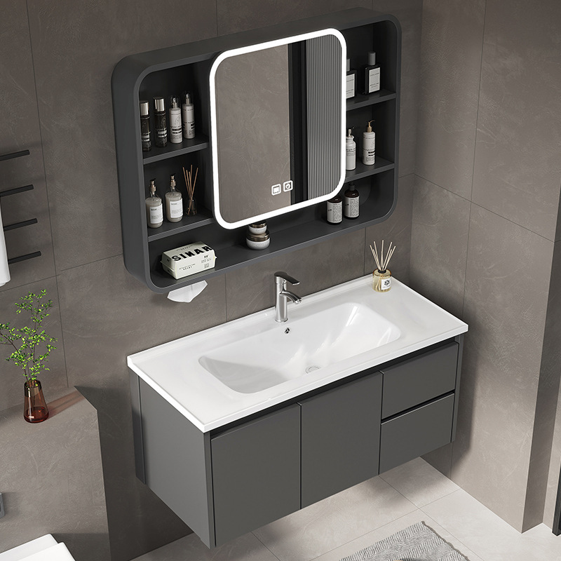 Factory Wholesale Bathroom Cabinet Wash Basin Cabinet Combination Ceramic Integrated Basin Storage Arc Mirror Cabinet Bathroom Wash Basin